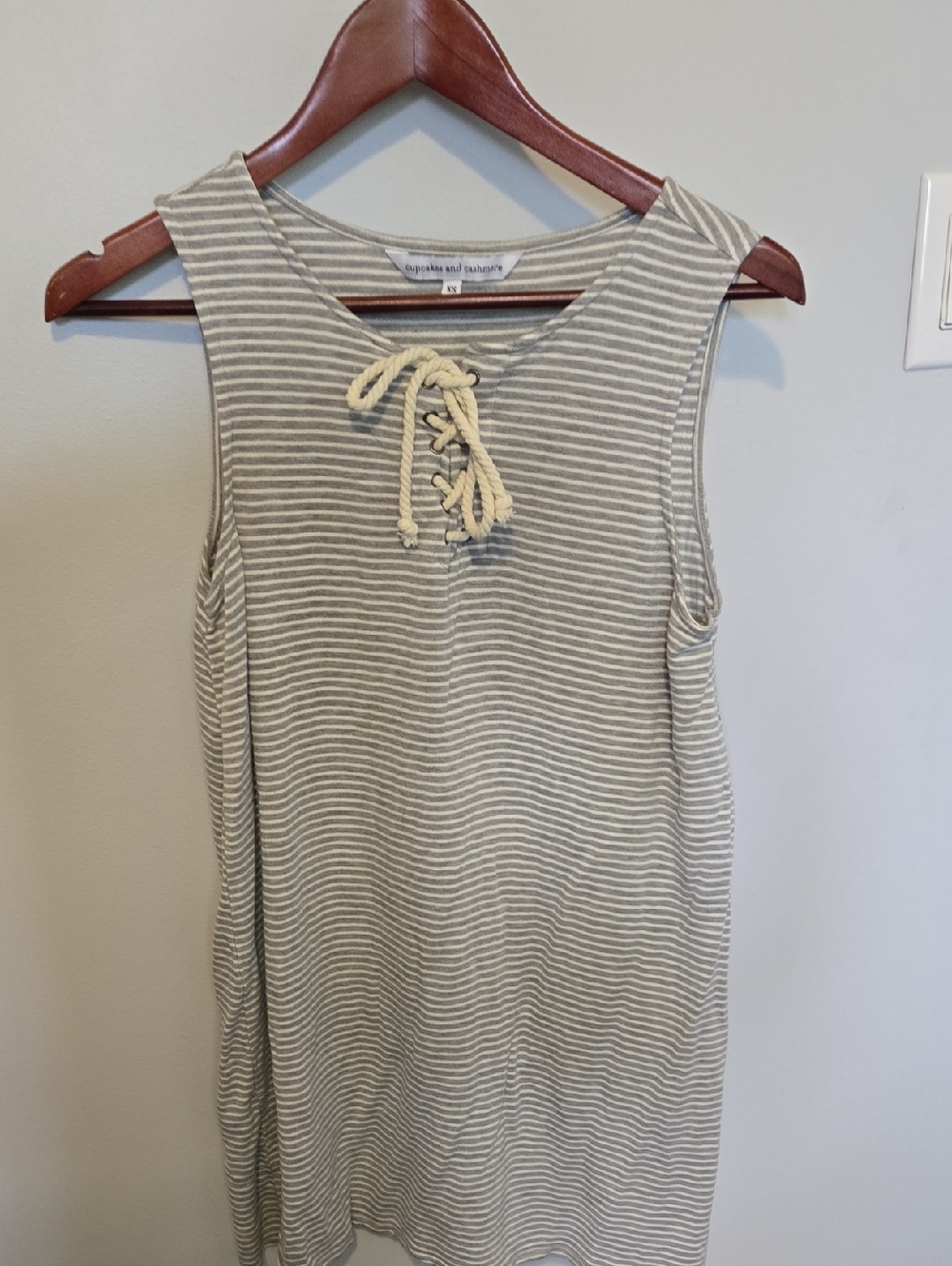 cupcakes & cashmere Striped Lace-Up Dress - Gray & White